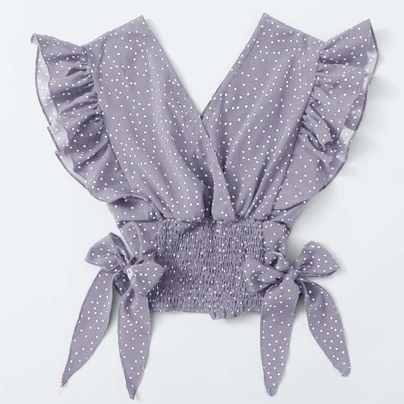 SHEIN Tops - Ruffle Armhole Shirred Hem Polka-Dot Top